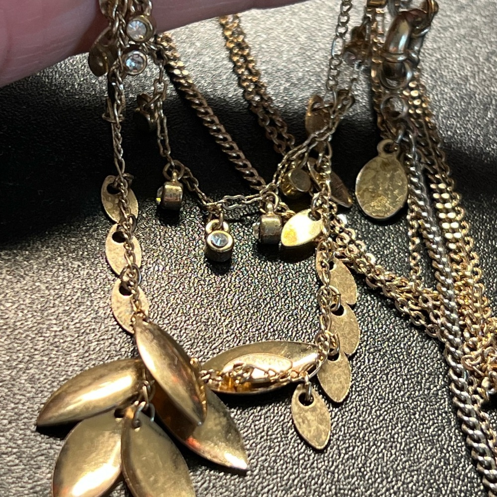 Loft 3 Layer Gold Tone Leaf Flutter Feminine Rhin… - image 6